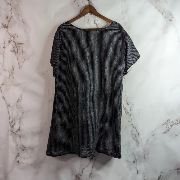 SALE LIMITED TIME Flax Top Short Sleeve Stripe Black Linen Tunic Lagenlook - Picture 5 of 13